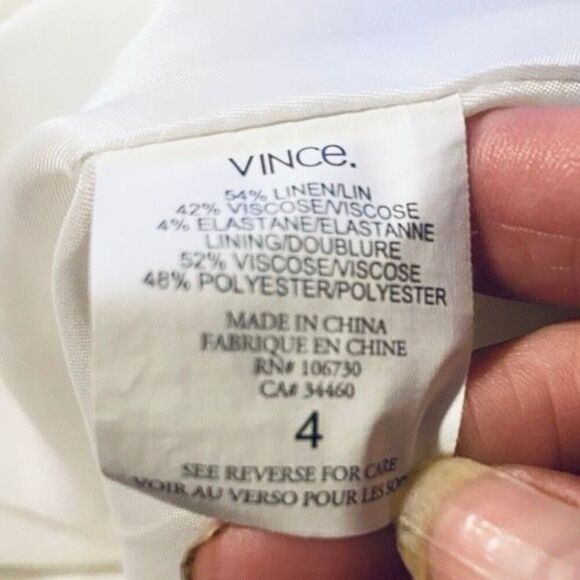 Vince White Linen Blend Blazer Women’s Size 4 Shawl Collar Two-Button Lightweigh - Picture 6 of 7
